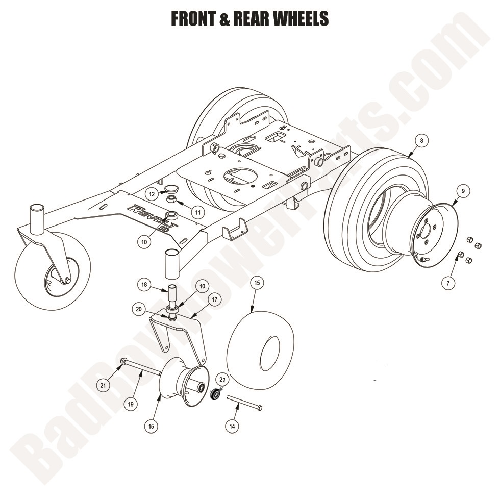 3554 - Bad Boy Mower Parts Lookup > 2024 > Revolt SD > Front & Rear Wheels
